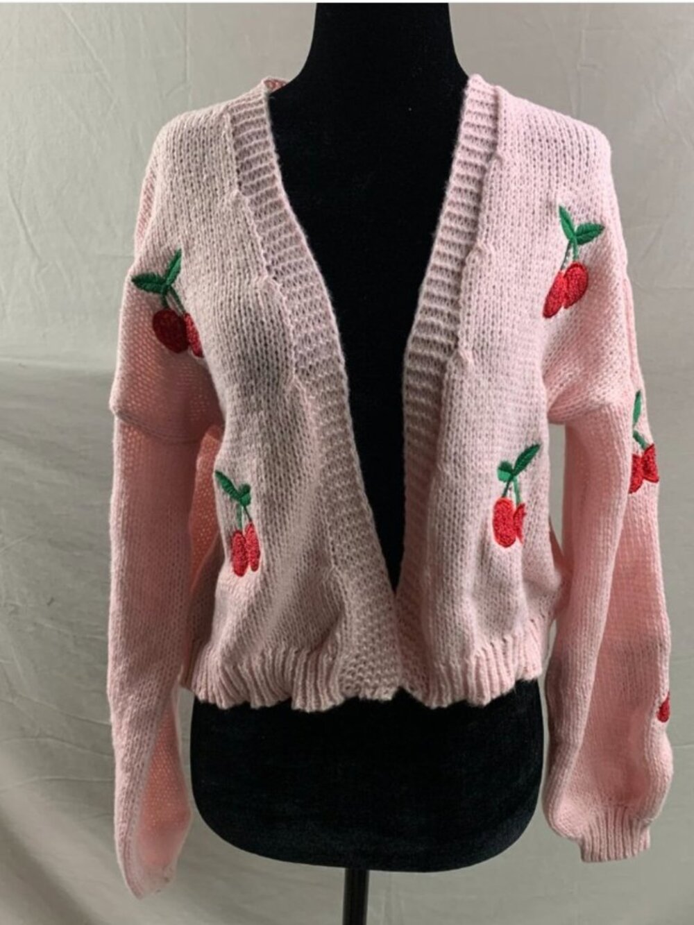 Cherry Embroidery Lantern Sleeve Cardigan Pink - Picture 7 of 7